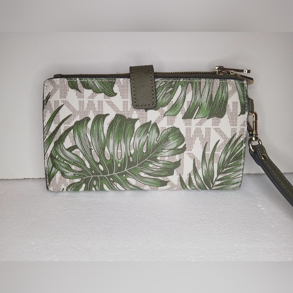 Michael Kors Jet Set Travel Double Wristlet Wallet Palm Leaf Monstera Leaf - Picture 4 of 11
